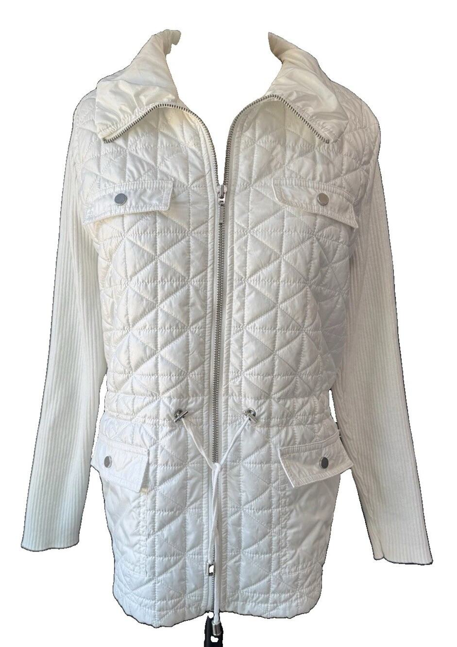Chicos Collection Quilted Diamond Stitch Jacket Sz Med/ 1 White Full Zip Ribbed